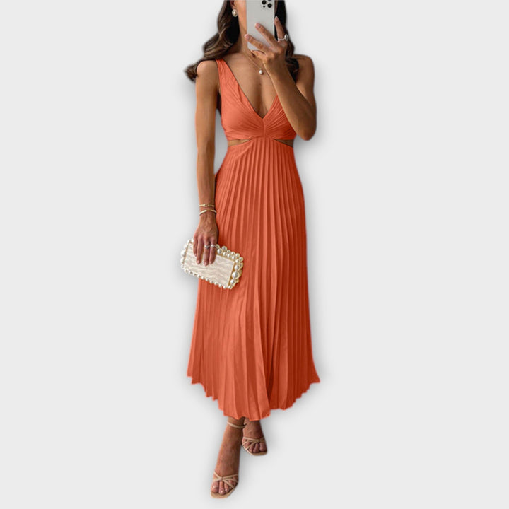 Elegantní midi večerní šaty s plisováním