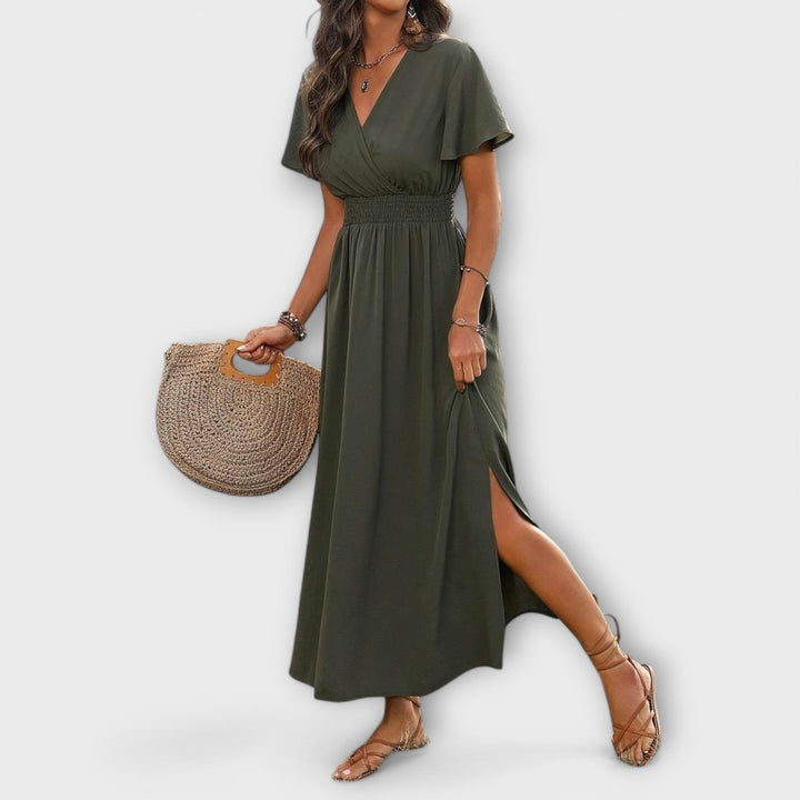 Heather - Elegantní Boho Šaty s Výstřihem do V a Dlouhými Rukávy