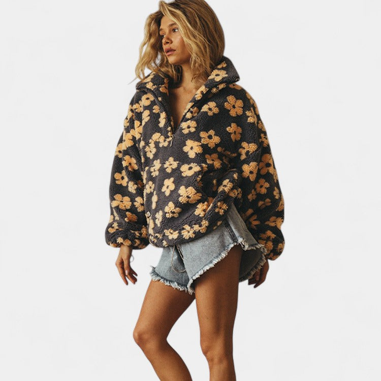 Daisy – Hřejivá fleece mikina s květinovým motivem