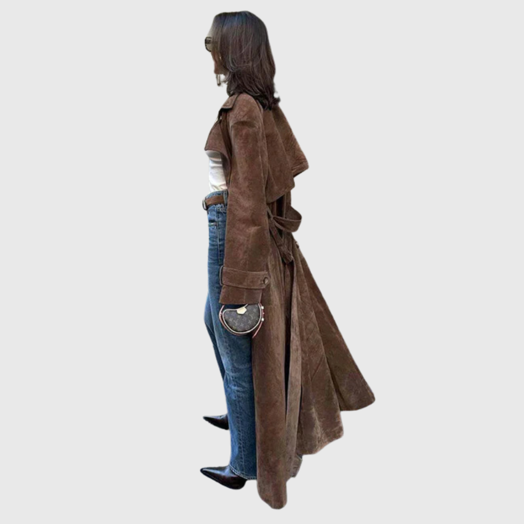 Veronika – Elegantní semišový trenčkot