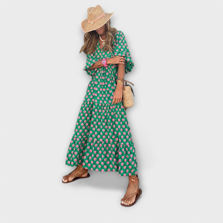 Elegantní geometrické maxi šaty