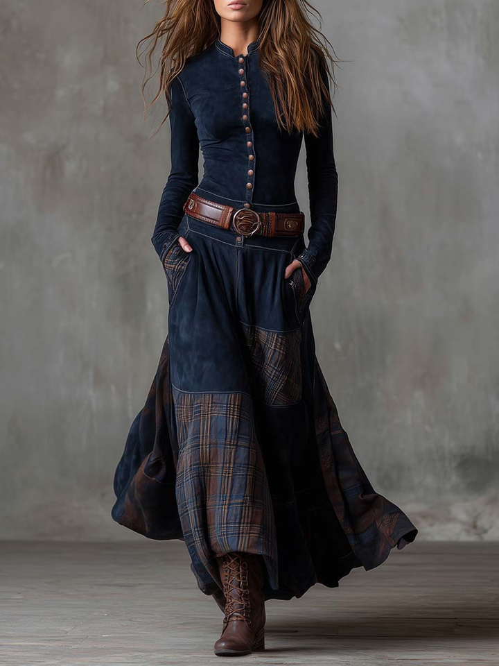 Tereza | Maxi šaty ze semiše s páskem