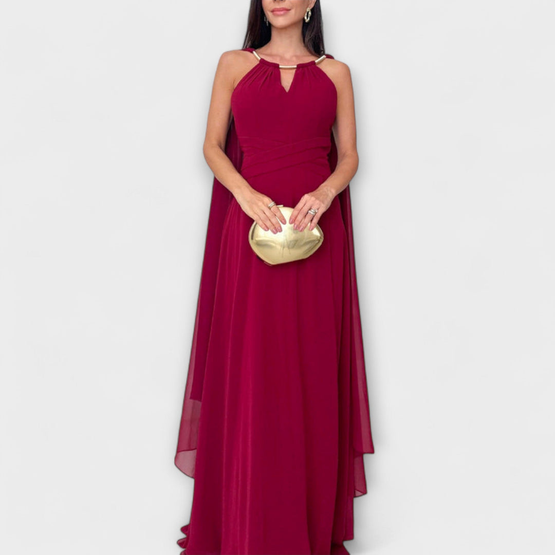 Mabel - Elegantní maxi šaty s pláštěm a vysokým rozparkem