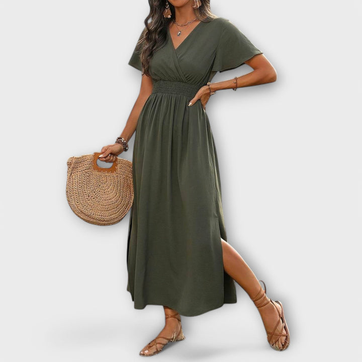 Heather - Elegantní Boho Šaty s Výstřihem do V a Dlouhými Rukávy