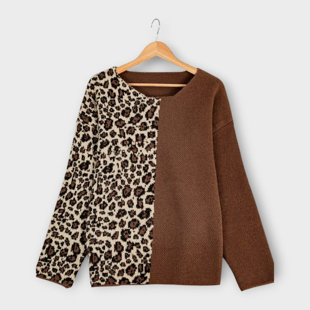 Marina - Ležérní svetr s leopardím designem