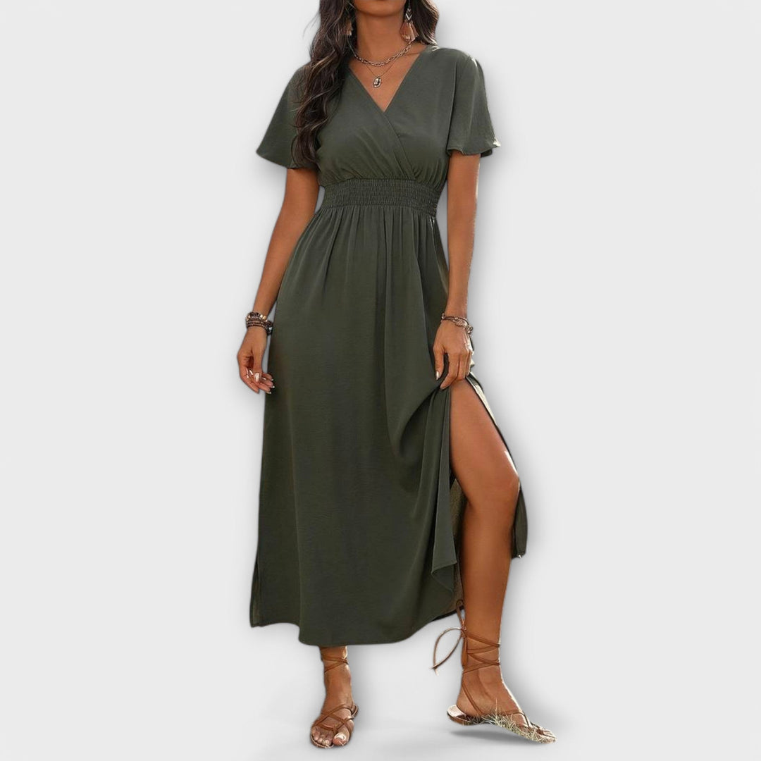 Heather - Elegantní Boho Šaty s Výstřihem do V a Dlouhými Rukávy